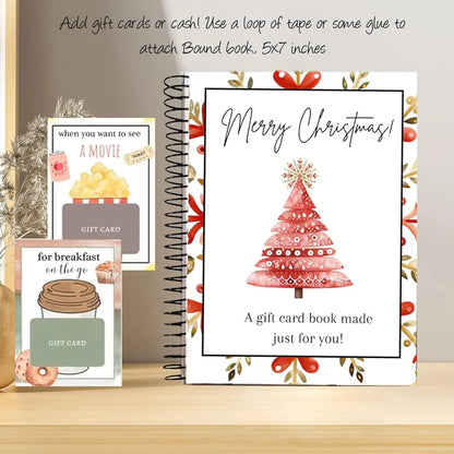 Christmas Gift Card Book, Diy Spiral Bound Gift Card Book, 5x7 Inch Colorful Spiral Bound Card Book , Christma Gift Cards Books Holder, DIY Personalized Xmas Gifts for Family, Friends, Students