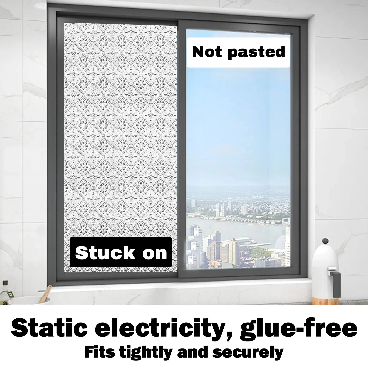 Window Privacy Film, Static Cling Removable Window Tint, Sun and UV Blocker for Glass Doors, Reflective Mirror Privacy Film