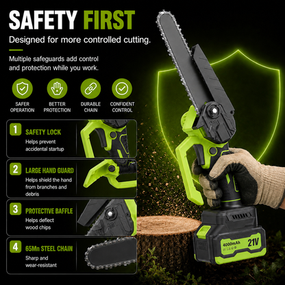 ⚡ 21V Cordless Mini Chainsaw – Dual Battery Garden Cutter🔋
