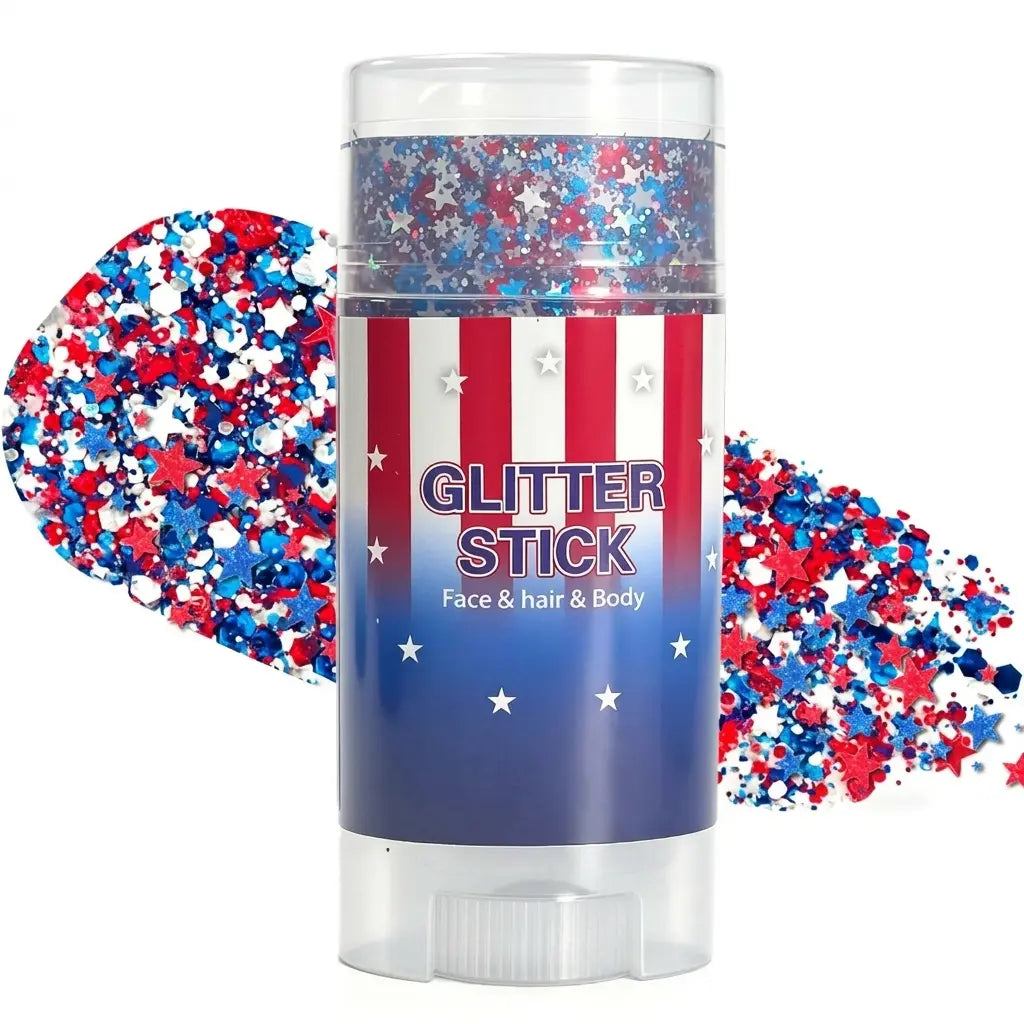 4th of July Glitter Stick Red White Blue Body Hair Sparkle Party Look