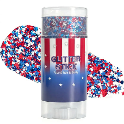 4th of July Glitter Stick Red White Blue Body Hair Sparkle Party Look