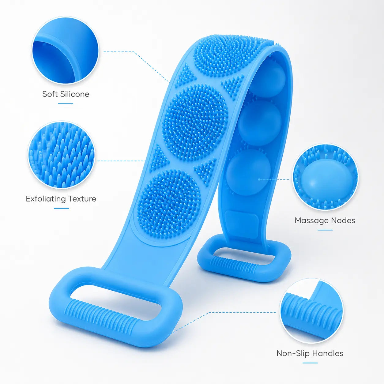 Double Sided Silicone Back Scrubber with Long Handles