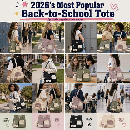 👜 Multi‑Pocket Canvas Tote Bag - Crossbody Shoulder Bag for School Work Travel