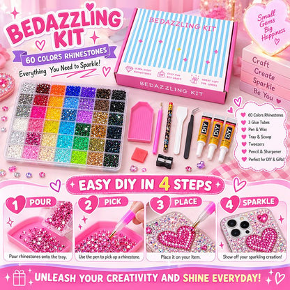 3mm Glitter Rhinestone Multi Pack Kit for Nail Art & DIY Crafts