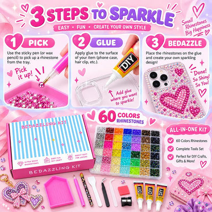 3mm Glitter Rhinestone Multi Pack Kit for Nail Art & DIY Crafts