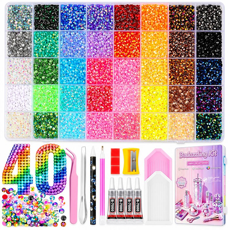 3mm Glitter Rhinestone Multi Pack Kit for Nail Art & DIY Crafts
