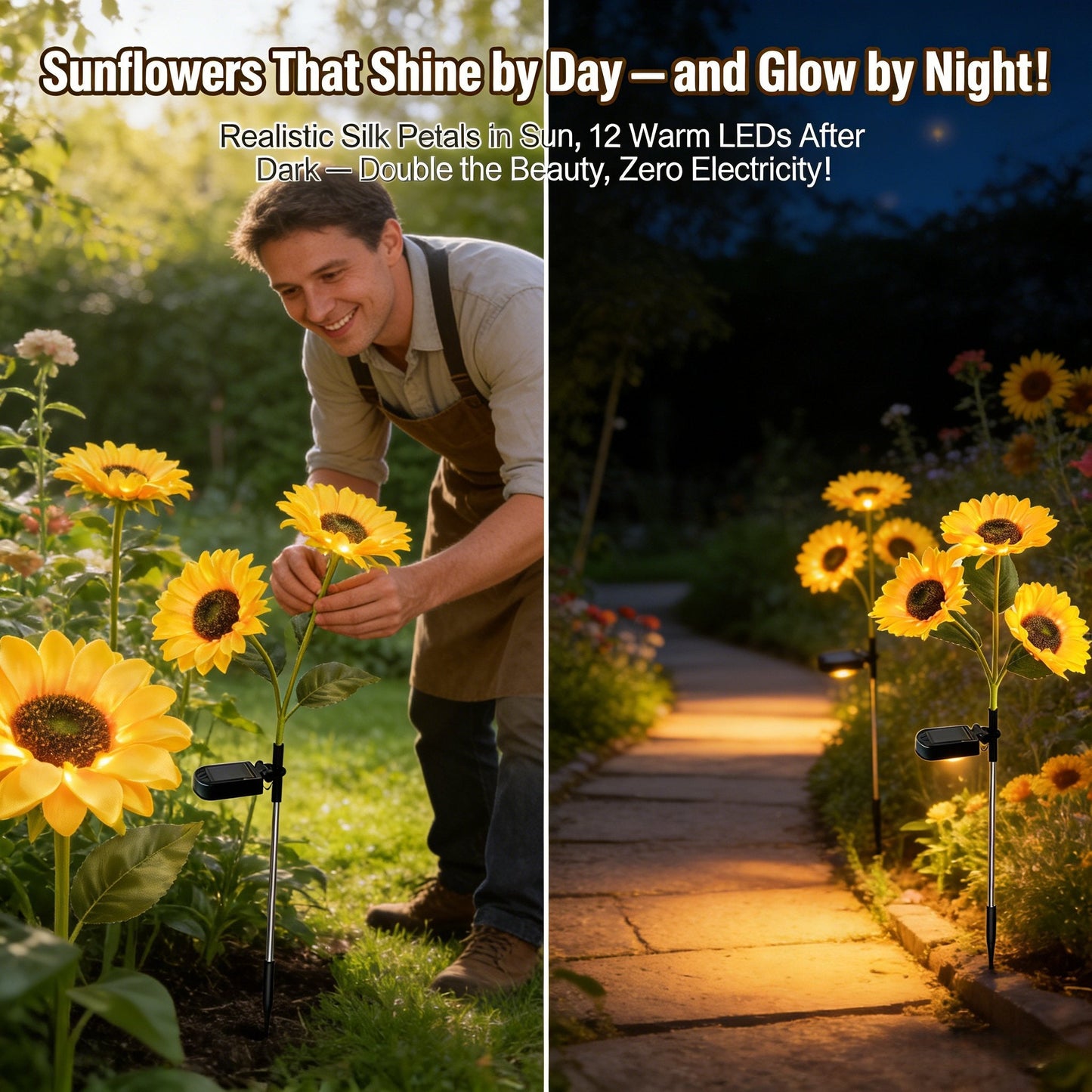 Solar Powered Sunflower LED Garden Lights Outdoor Waterproof Set