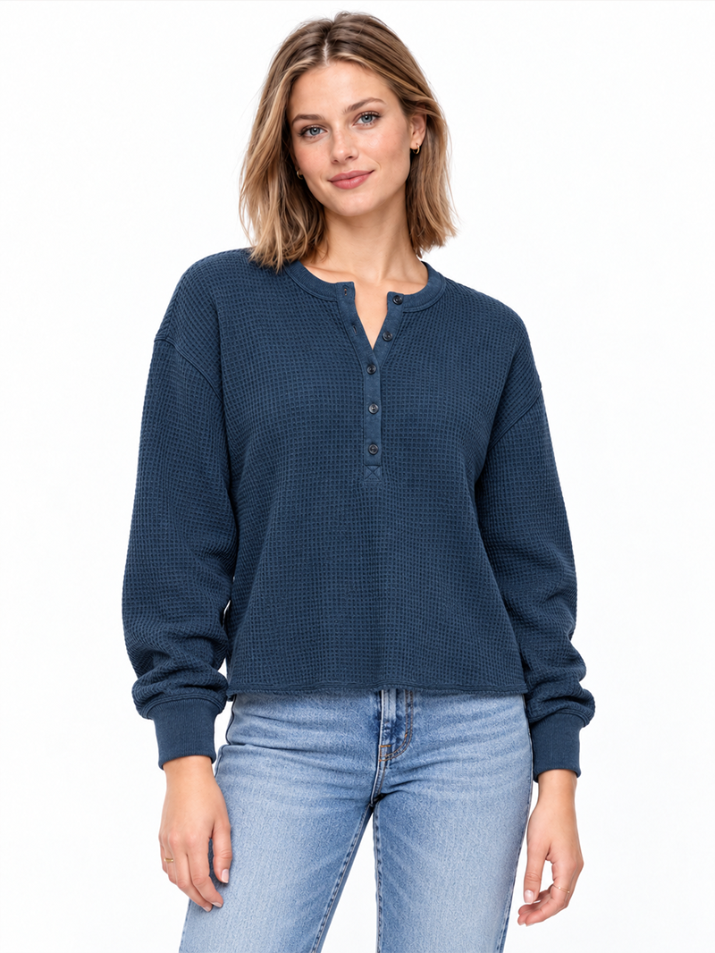 Women's Casual Long Sleeve Crew Neck Henley Shirt