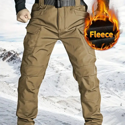 HOMUG Men's Fleece-Lined Tactical Cargo Pants, Windproof Warm Work Pants with Multi-Pockets, 320g Fabric, Regular Fit Outdoor Pants for Fall & Winter