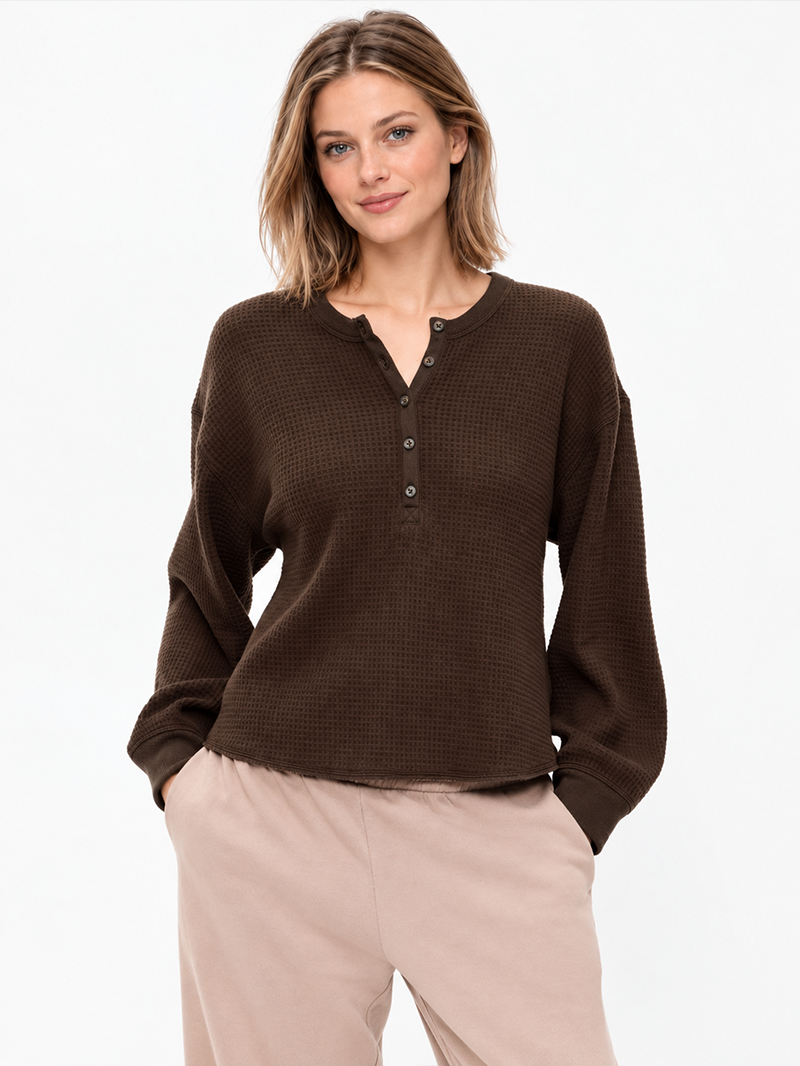 Women's Casual Long Sleeve Crew Neck Henley Shirt