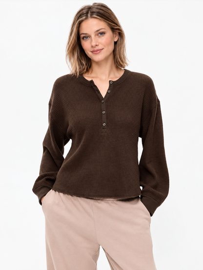 Women's Casual Long Sleeve Crew Neck Henley Shirt