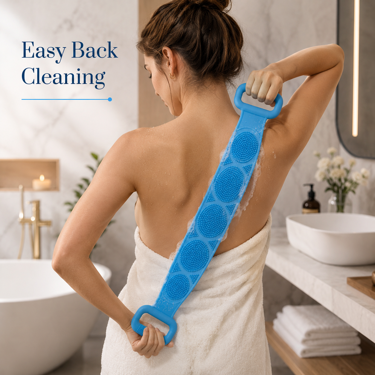 Double Sided Silicone Back Scrubber with Long Handles