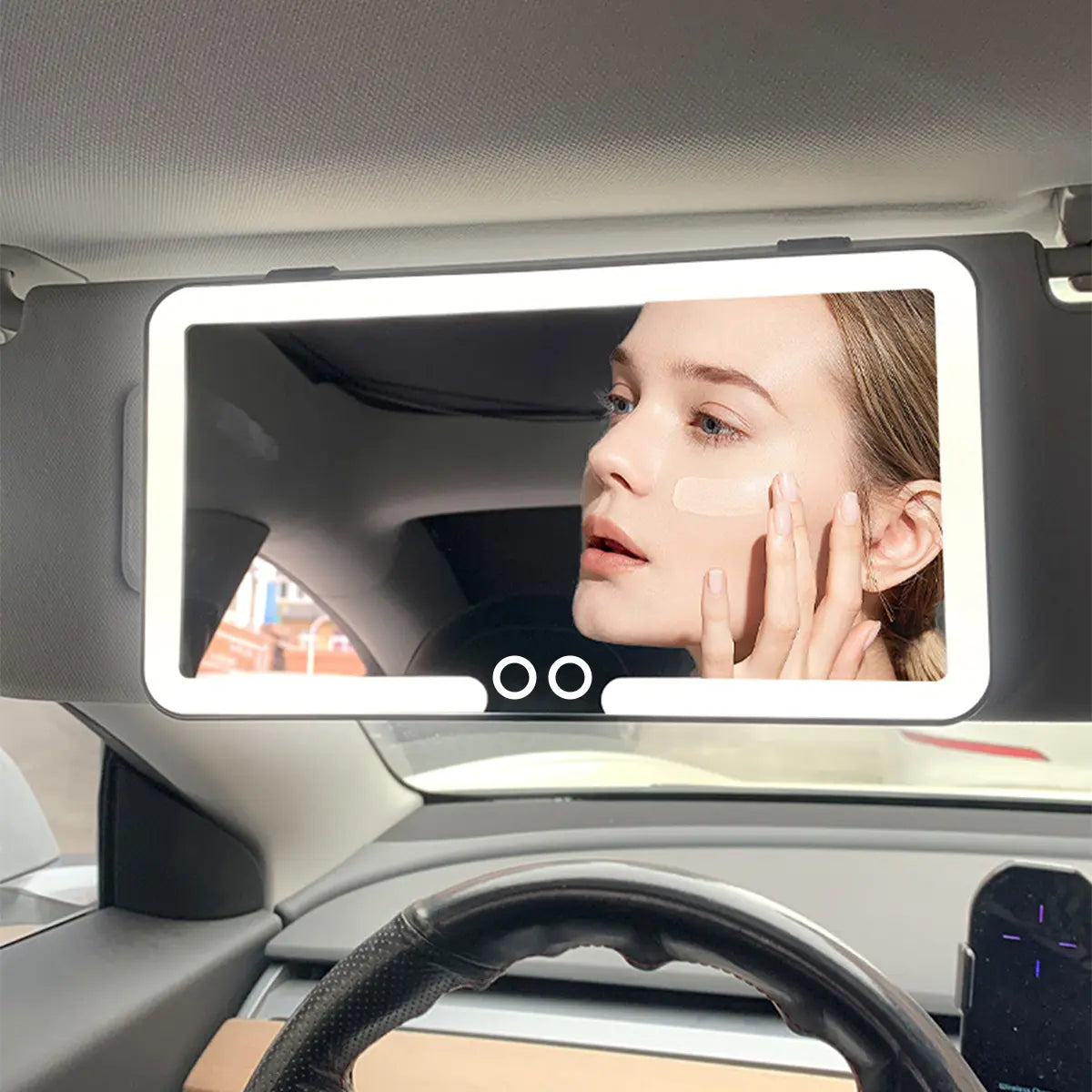 Rechargeable LED Car Sun Visor Makeup Mirror with Dimmable Touchscreen