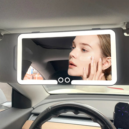 Rechargeable LED Car Sun Visor Makeup Mirror with Dimmable Touchscreen