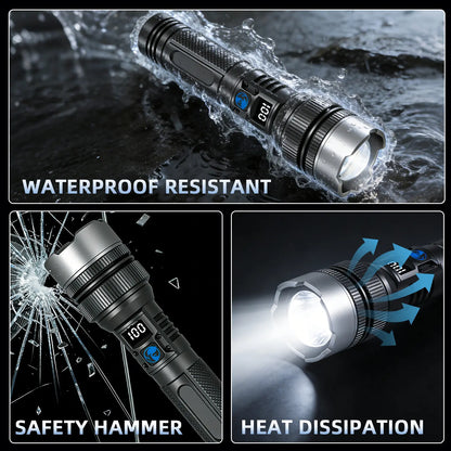 2-in-1 Rechargeable Flashlight & Power Bank (Zoomable, Waterproof)