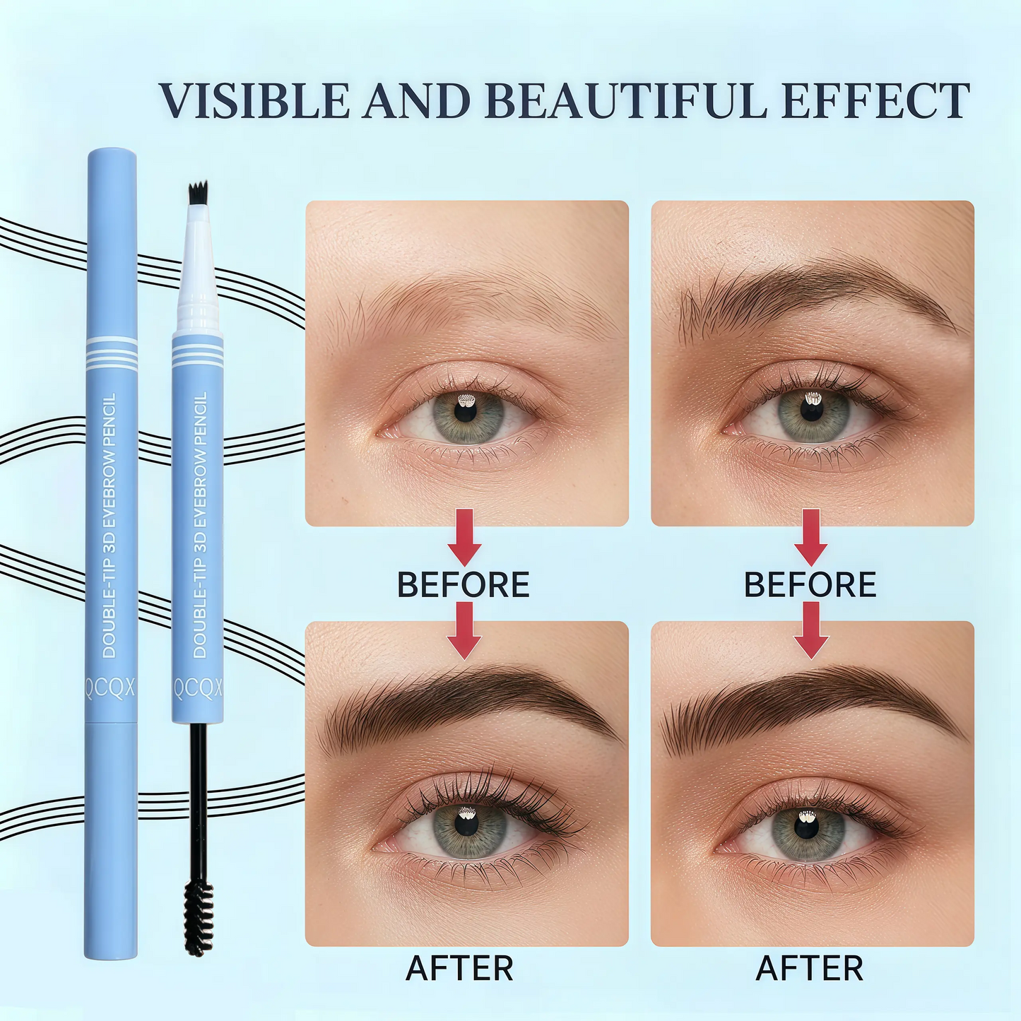 QCQX Waterproof 2-in-1 Micro-Fork Eyebrow Pen & Tinted Gel