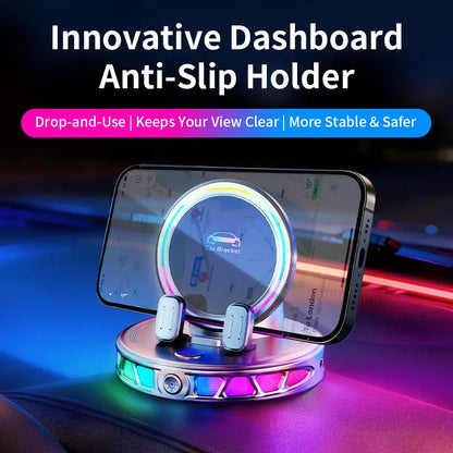 【DealsForYouDays】360° Rotating Wireless Charging Car Phone Mount with RGB Ambient Light — Ultra-Stable Suction, Auto-Lock, Fits Dashboard, Windshield, Compatible with iPhone and Android