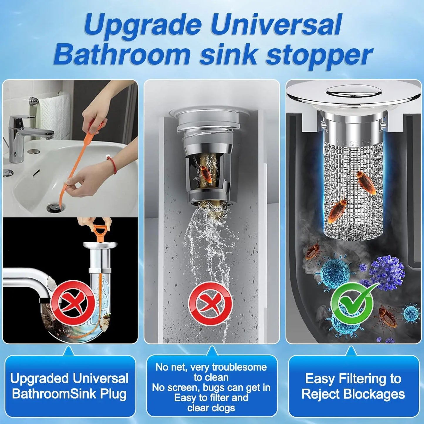BOGO Stainless Steel Anti-Odor Bathroom Sink Stopper