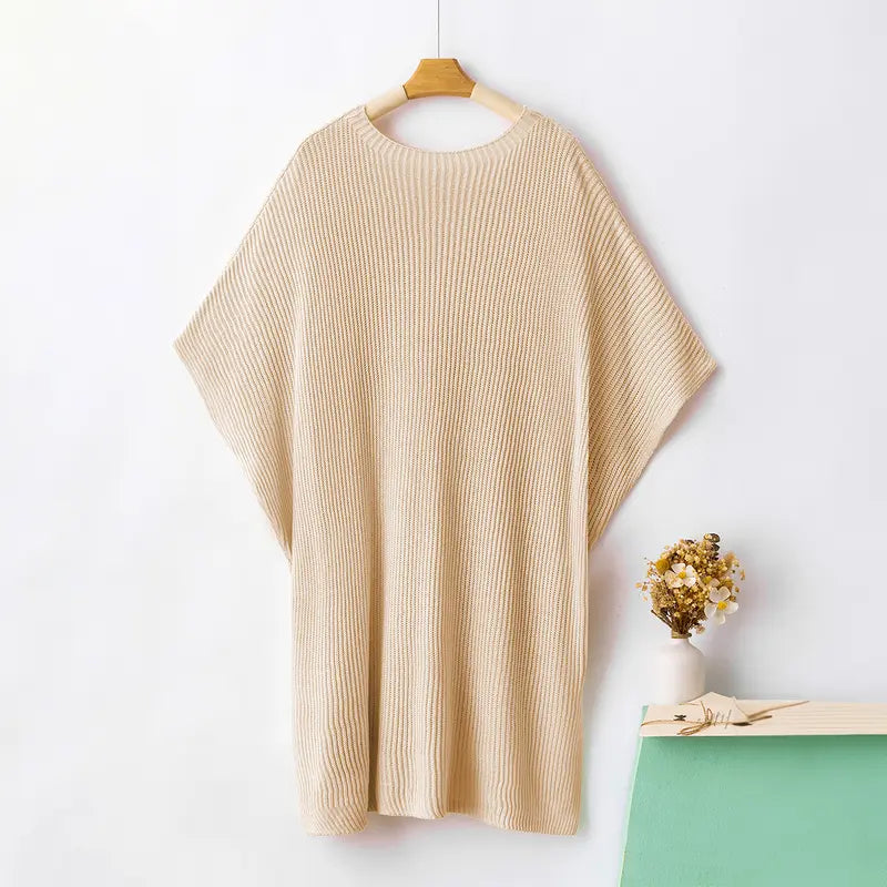Shewin Women's Oversized Cotton Knit Sweater - Chic Soft New Year Knitwear, Casual Solid Pullover Top with Puff Short Sleeves, Round Neck, Side Slit for Work, Back-to-School,sohochic