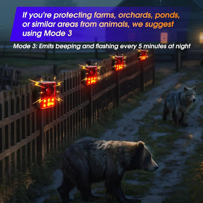 ☀️Solar Outdoor Motion Sensor Alarm - Dog Barking & Gunshot Sound, Support Recording and Volume Adjustment, 130dB Noise with Flashing Light to Deter Raccoon, Deer, Skunk, Bear, Coyote