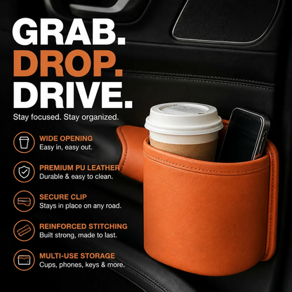 ⏳LIMITED-TIME OFFER! ⏰Organize Your Car Instantly! No-Slip Clip-On Leather Cup Holder