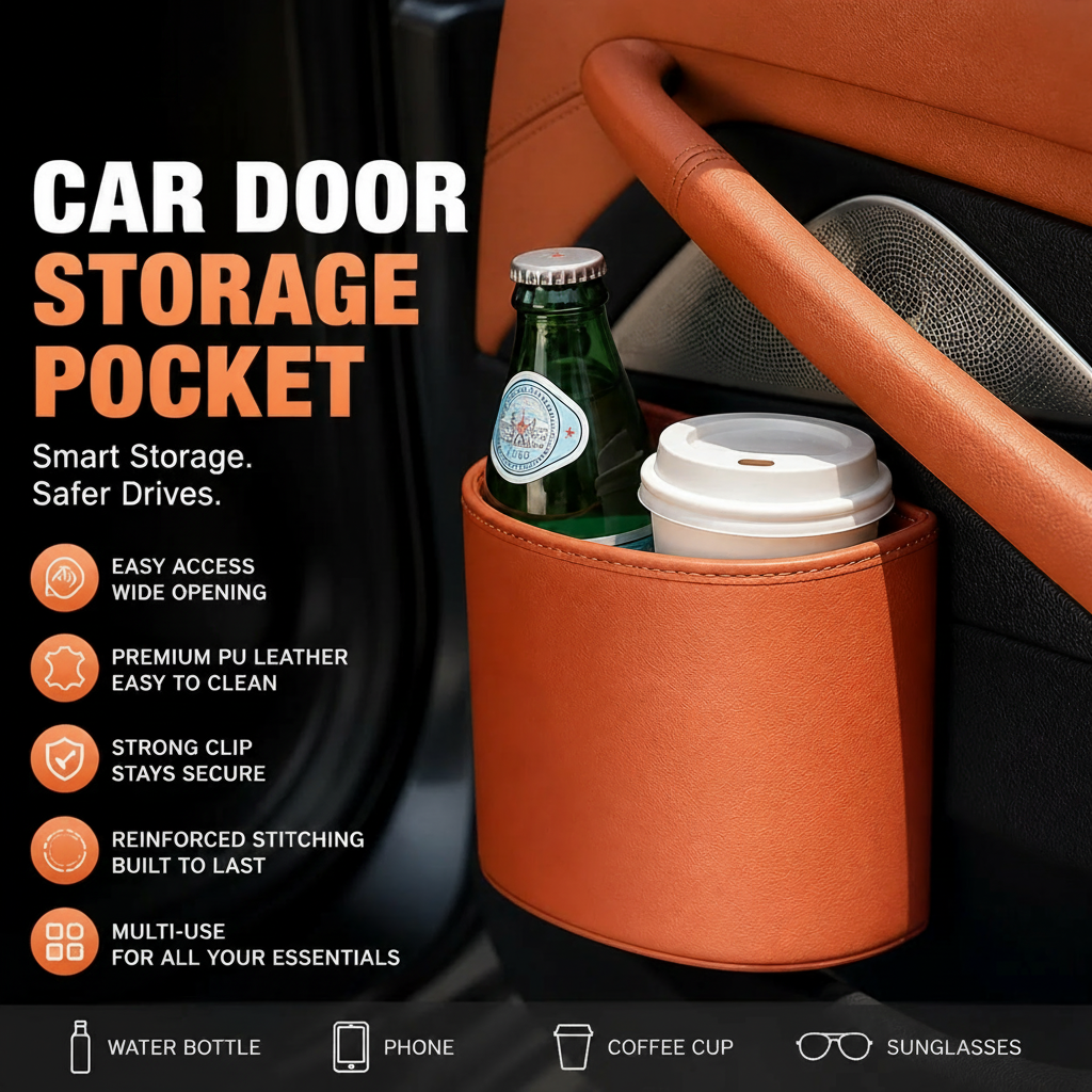 ⏳LIMITED-TIME OFFER! ⏰Organize Your Car Instantly! No-Slip Clip-On Leather Cup Holder