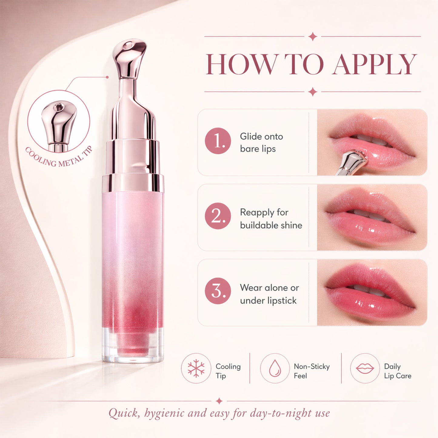 Hydrating Brightening Lip Serum with Peptides and Cooling Roller Applicator