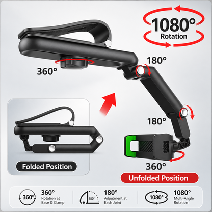 Long Arm 360 Rotating Car Phone Mount with Secure Clamp