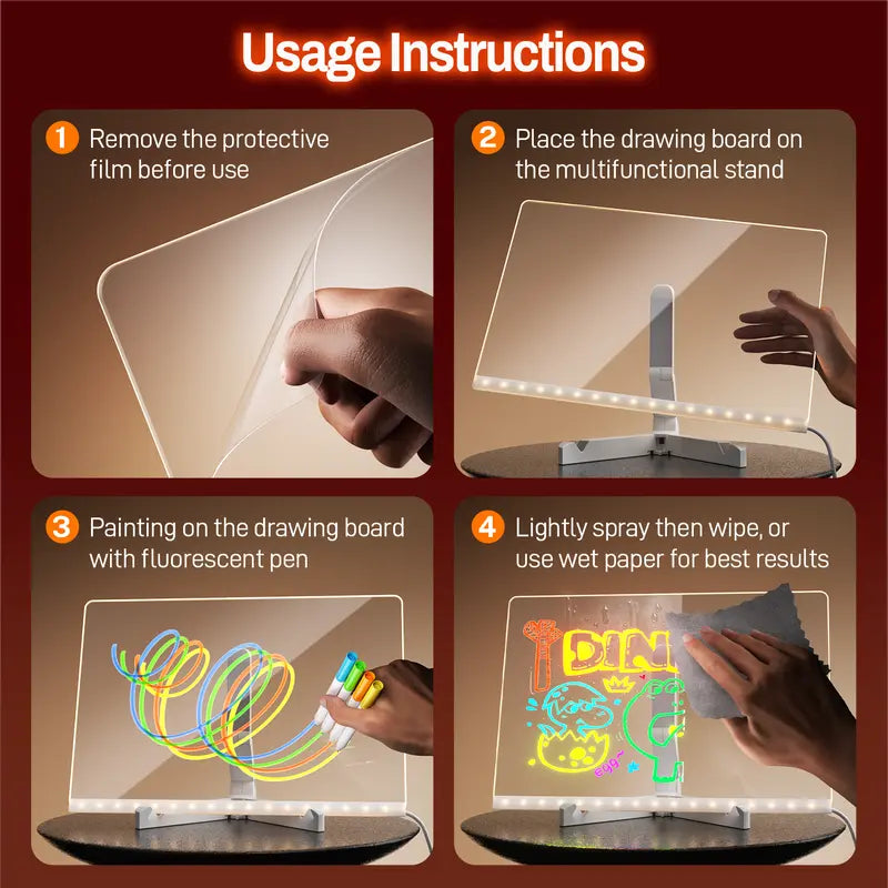 LED Drawing Board for Kids - Reusable Light Message Board, Gift for Halloween, Thanksgiving & Christmas
