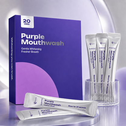 Purple Mint Mouthwash Sachets Alcohol Free Travel Fresh Breath Rinse 20 Pack