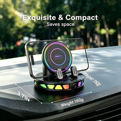 【DealsForYouDays】360° Rotating Wireless Charging Car Phone Mount with RGB Ambient Light — Ultra-Stable Suction, Auto-Lock, Fits Dashboard, Windshield, Compatible with iPhone and Android