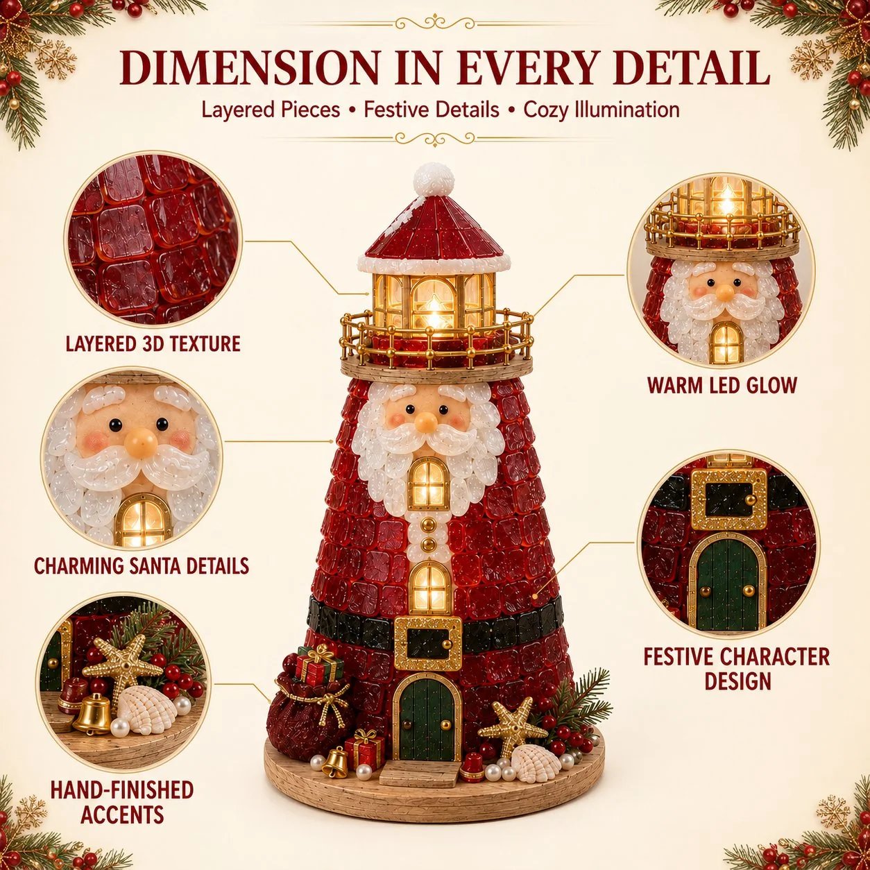 🎄Beginner-Friendly DIY Lighted Christmas Character Sea Glass-Style Lighthouse Kit Collection