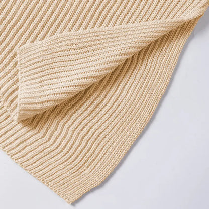 Shewin Women's Oversized Cotton Knit Sweater - Chic Soft New Year Knitwear, Casual Solid Pullover Top with Puff Short Sleeves, Round Neck, Side Slit for Work, Back-to-School,sohochic