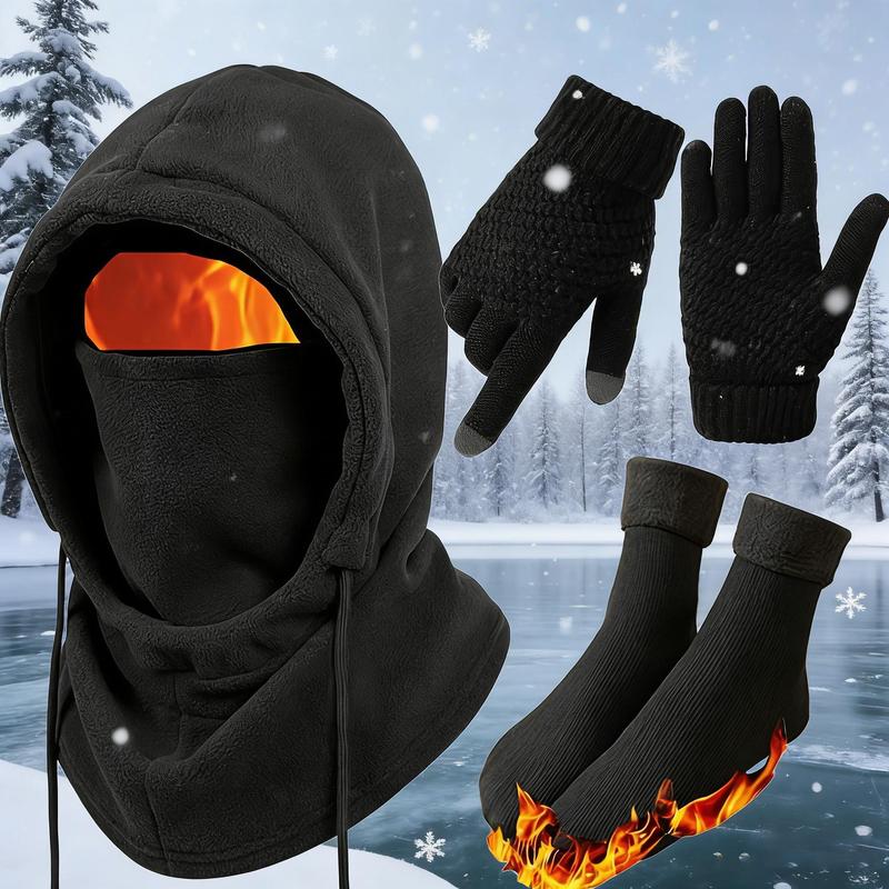 4-Piece Winter Thermal Set – Windproof Balaclava, Gloves & Warm Socks