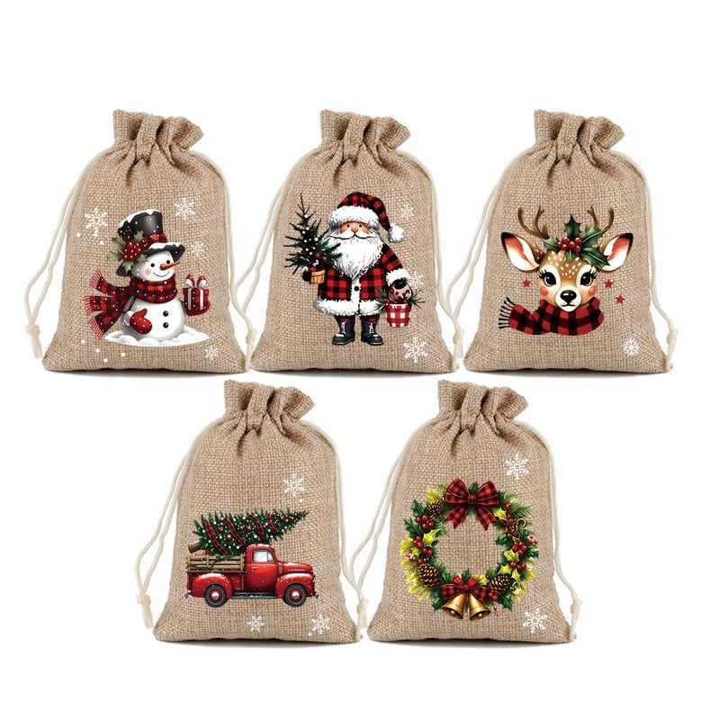 🎉 2026 Sale — Over 23,000 Sold!🎄 Christmas Drawstring Gift Bags‑Santa & Reindeer Polyester Pouches 🎁