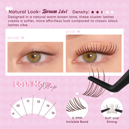 OKAYLOVE Idol Black| Brown Idol Lash Clusters Kit | D Curl Wispy Lash Extension Kit | Lightweight Look Like Real Lashes DIY Eyelash at Home for Natural Makeup Girl Gifts #backtoschool #sohochic