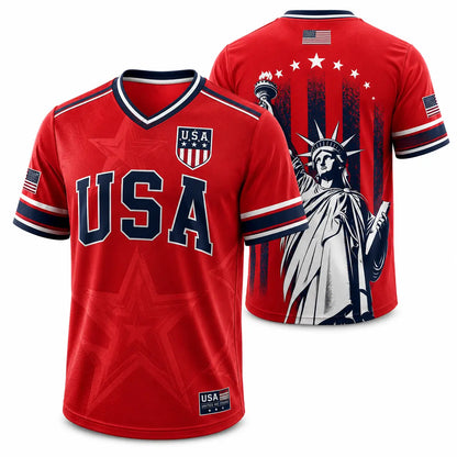 USA Liberty V-Neck Jersey – Patriotic Stars & Stripes Sports Tee Plus Size Friendly