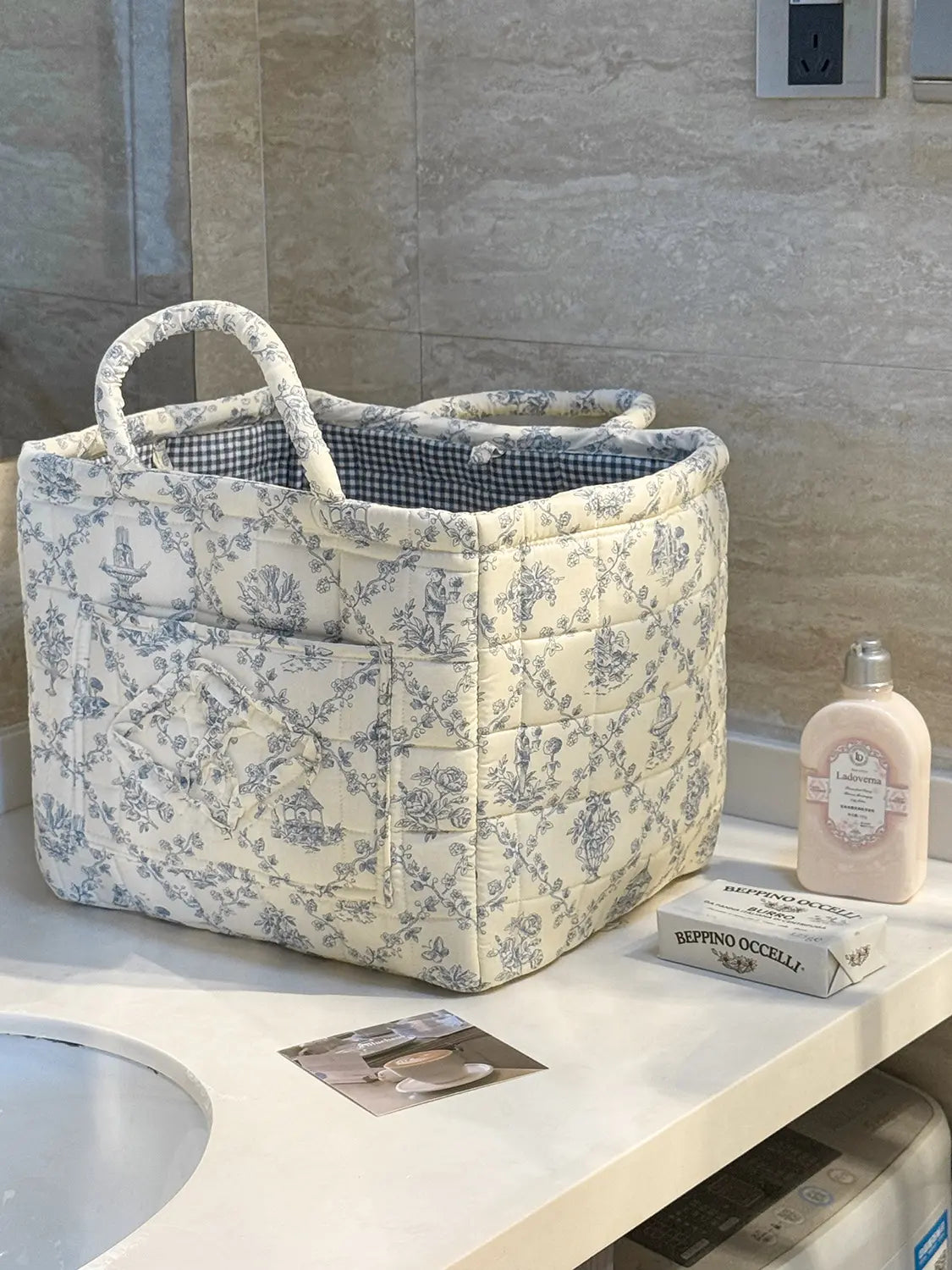 car Storage Basket, floral Fabric quilted basket for Clothes Toys & Blankets Car Trunk Organizer Backseat Storage Machine Washable  Large Capacity Woven Design room clutter  organization daily use item  summervibes 	 large capacity clothes