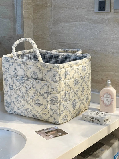 car Storage Basket, floral Fabric quilted basket for Clothes Toys & Blankets Car Trunk Organizer Backseat Storage Machine Washable  Large Capacity Woven Design room clutter  organization daily use item  summervibes 	 large capacity clothes