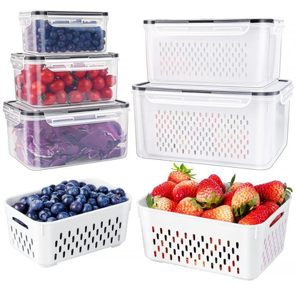 3 Pack Stackable Fridge Organizers with Removable Colander