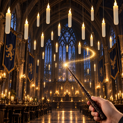 Magical Floating Candles with Wand - Flickering Taper Flameless Hanging Candles for Christmas, Halloween, Birthday Parties, Home Decor, and Gifts