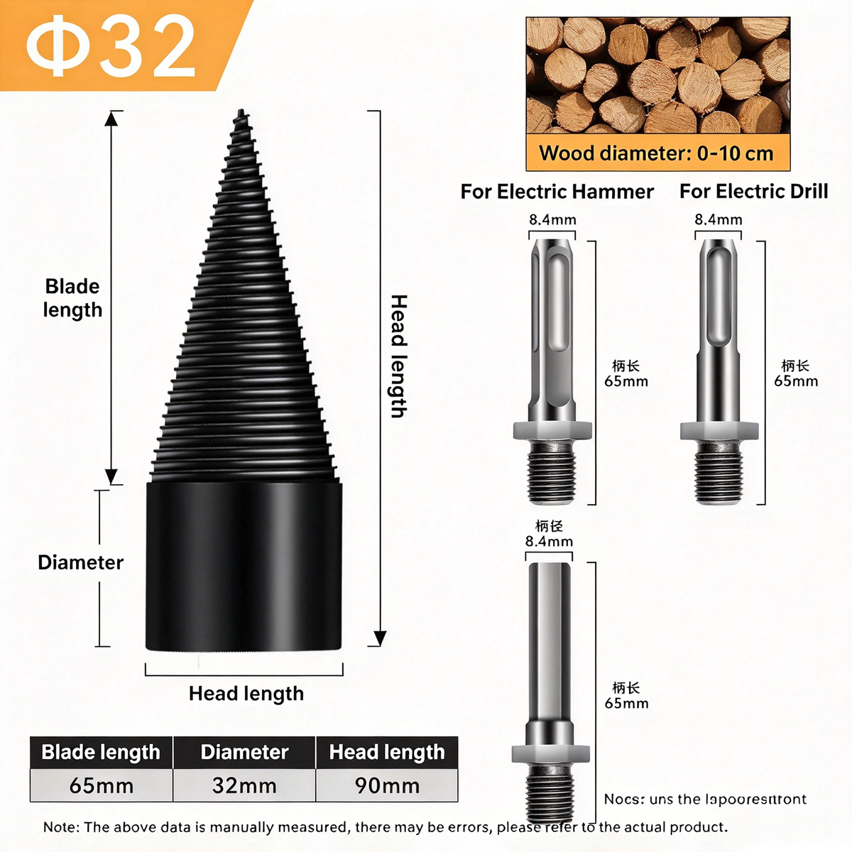 Firewood Log Splitter Drill Bit – Heavy-Duty Carbon Steel Wood Splitting Cone