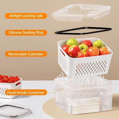 3 Pack Stackable Fridge Organizers with Removable Colander