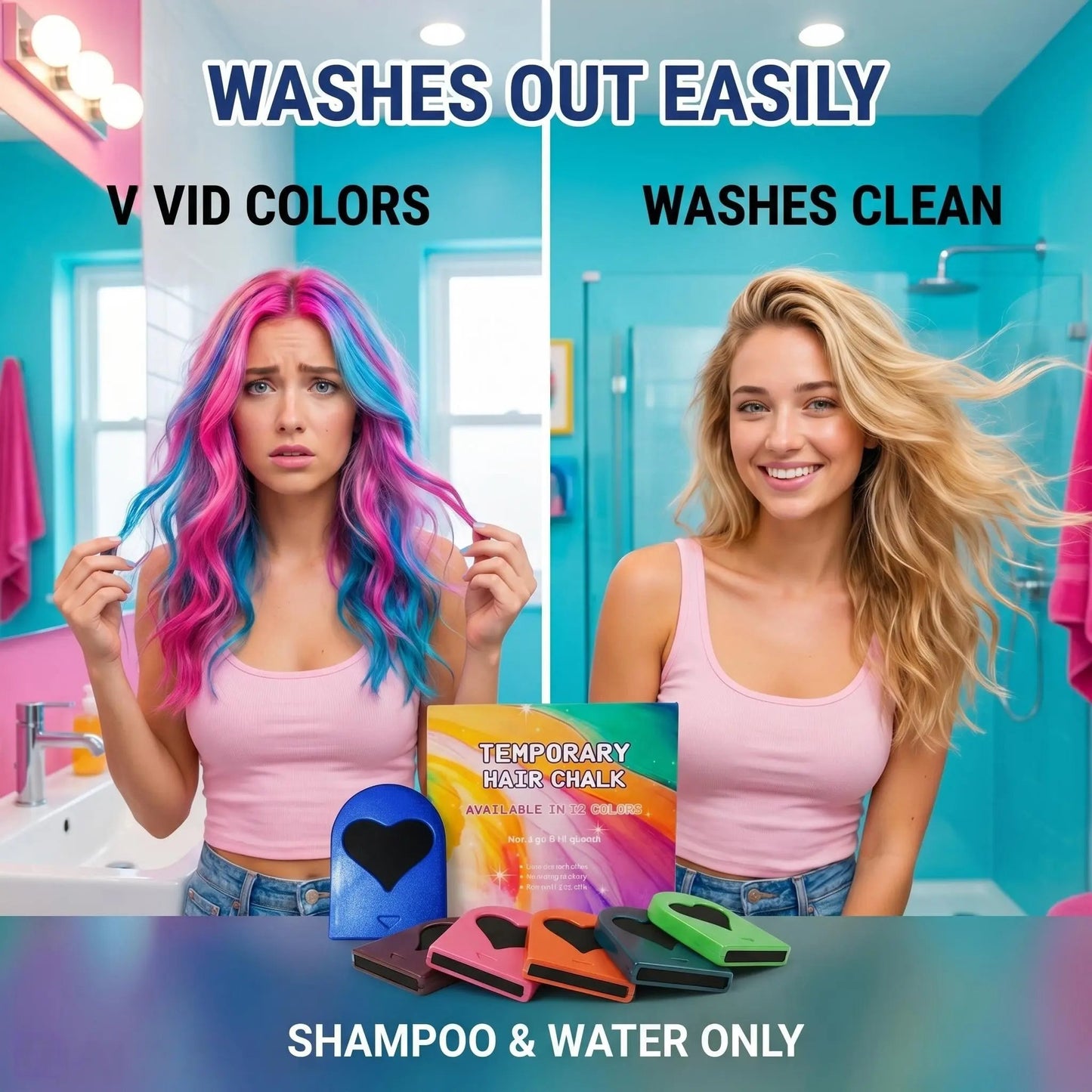 🎨 Washable Temporary Hair Chalk Set - Non-Toxic Gentle Formula