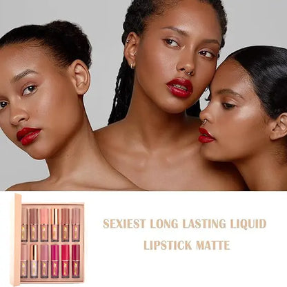 12-Color Liquid Lipstick Gift Set with Matte Pearlescent Finish