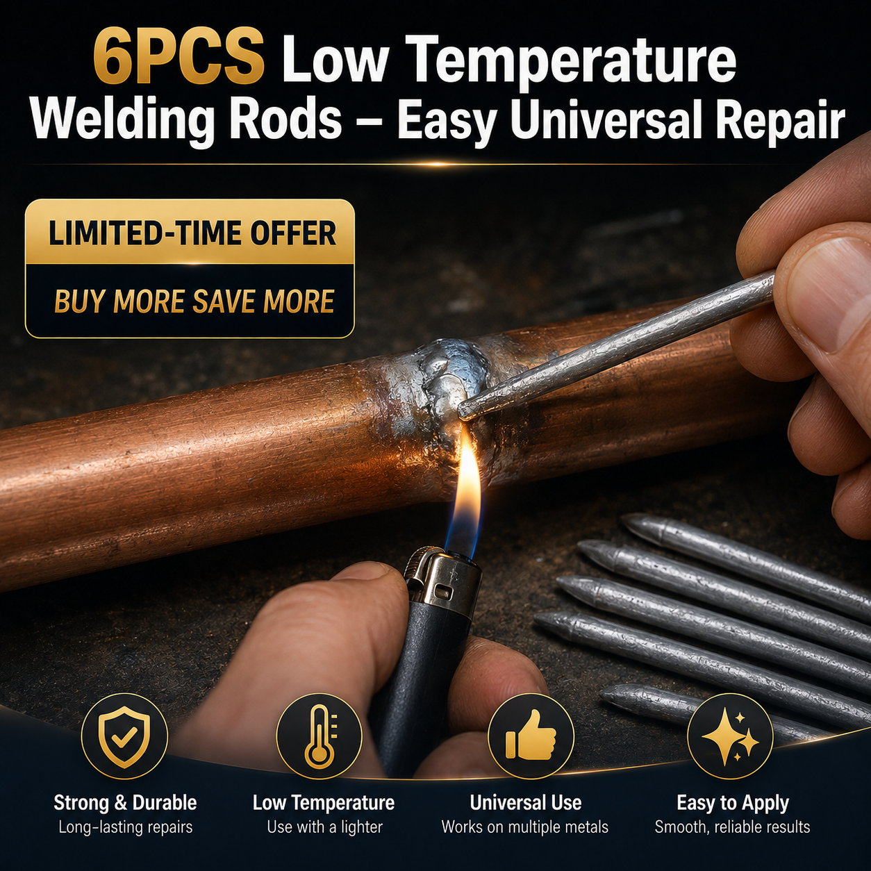 🔥🔧 6PCS Low Temperature Welding Rods – Easy Universal Repair ✨