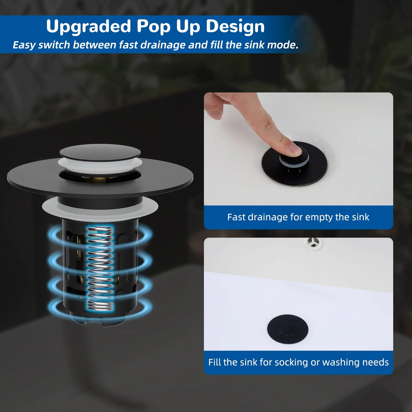 Hibbent 3 in 1 Bathroom Sink Drain Strainer - Matte Black