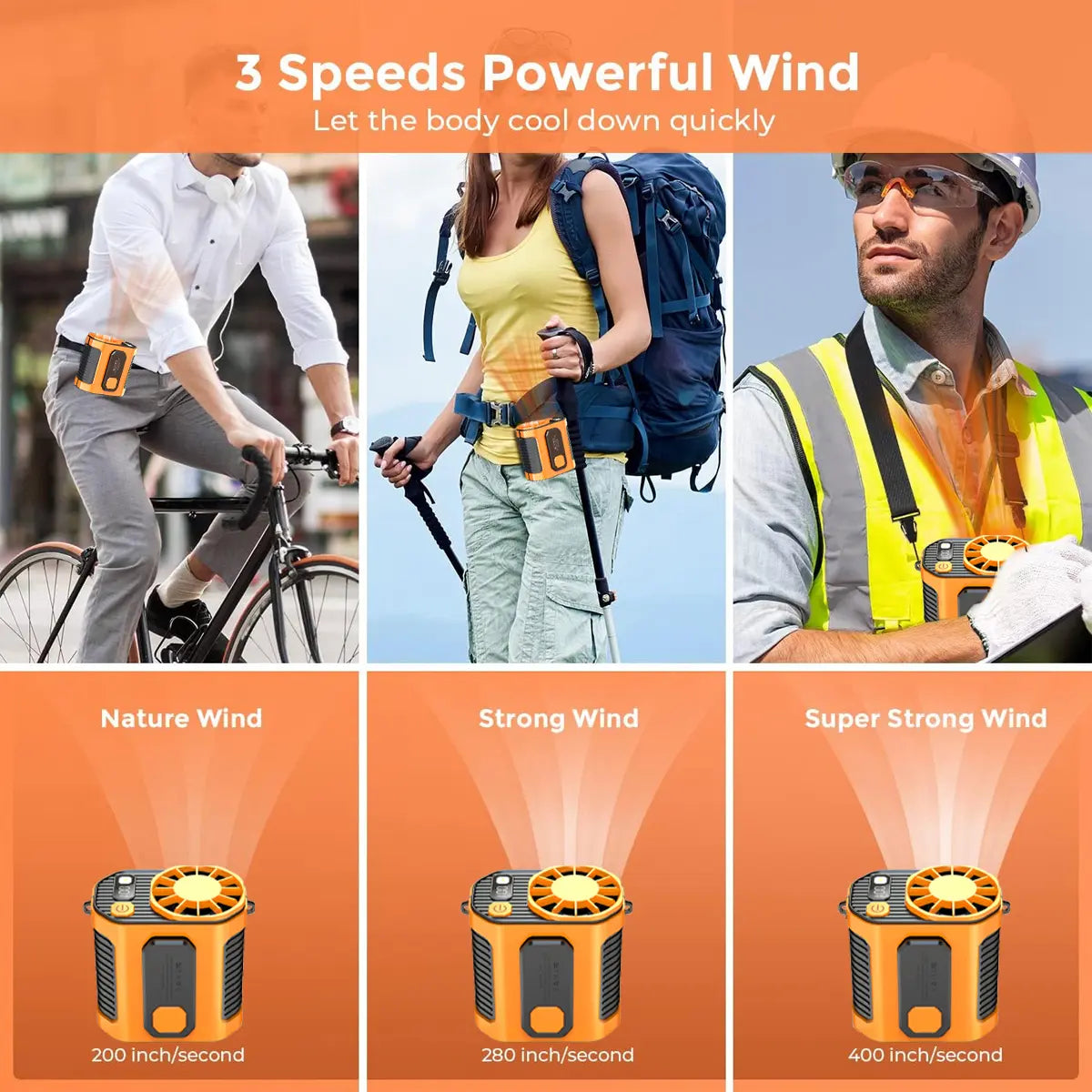 Portable Rechargeable Waist Fan with Power Bank & LED Light