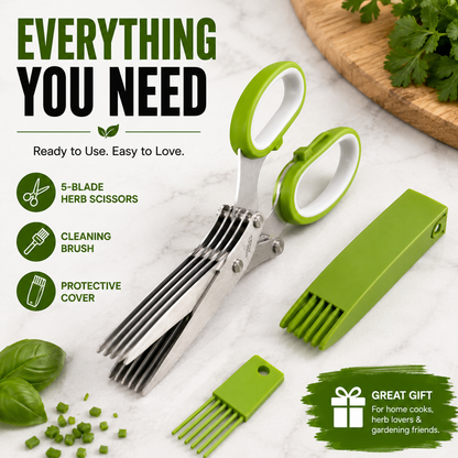 5 Blade Stainless Steel Herb Scissors with Cleaning Brush
