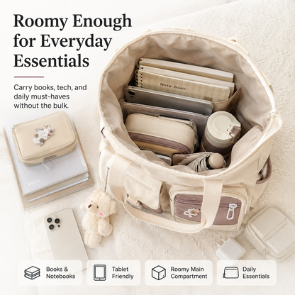 👜 Multi‑Pocket Canvas Tote Bag - Crossbody Shoulder Bag for School Work Travel
